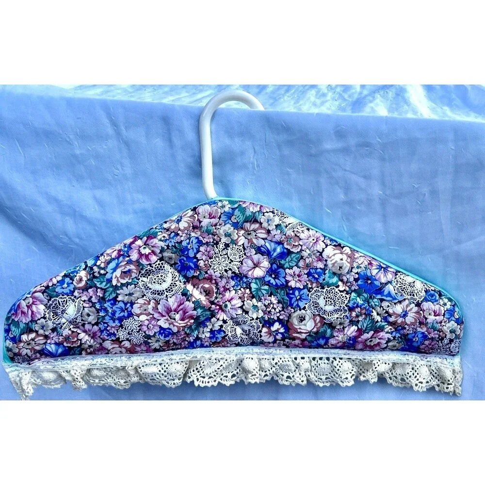 Vintage Handmade Cottagecore Padded Hanger Floral Lace Shabby Chic Decor